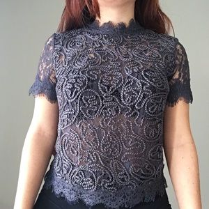 Grey Lace See-through Top